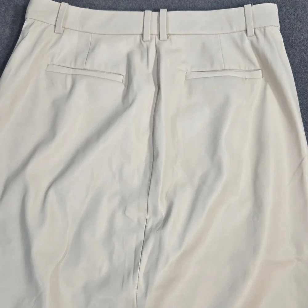 J. Crew Cream Faux Leather Midi Skirt Front Slit High Waist Ivory Size 8 Office